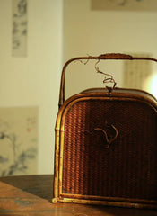 bamboo tea chest, handcrafted tea storage, bamboo tea cabinet, oriental tea furniture, wabi sabi tea chest, portable tea box, rattan bamboo chest, vintage tea organizer, bamboo tea accessories, Piexlculpt tea furniture