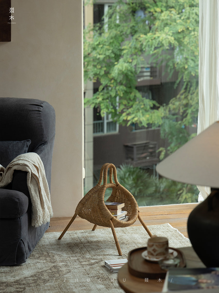 rattan magazine basket, rattan storage holder, handwoven organizer, natural rattan decor, rattan magazine rack, woven home accessories, handcrafted storage basket