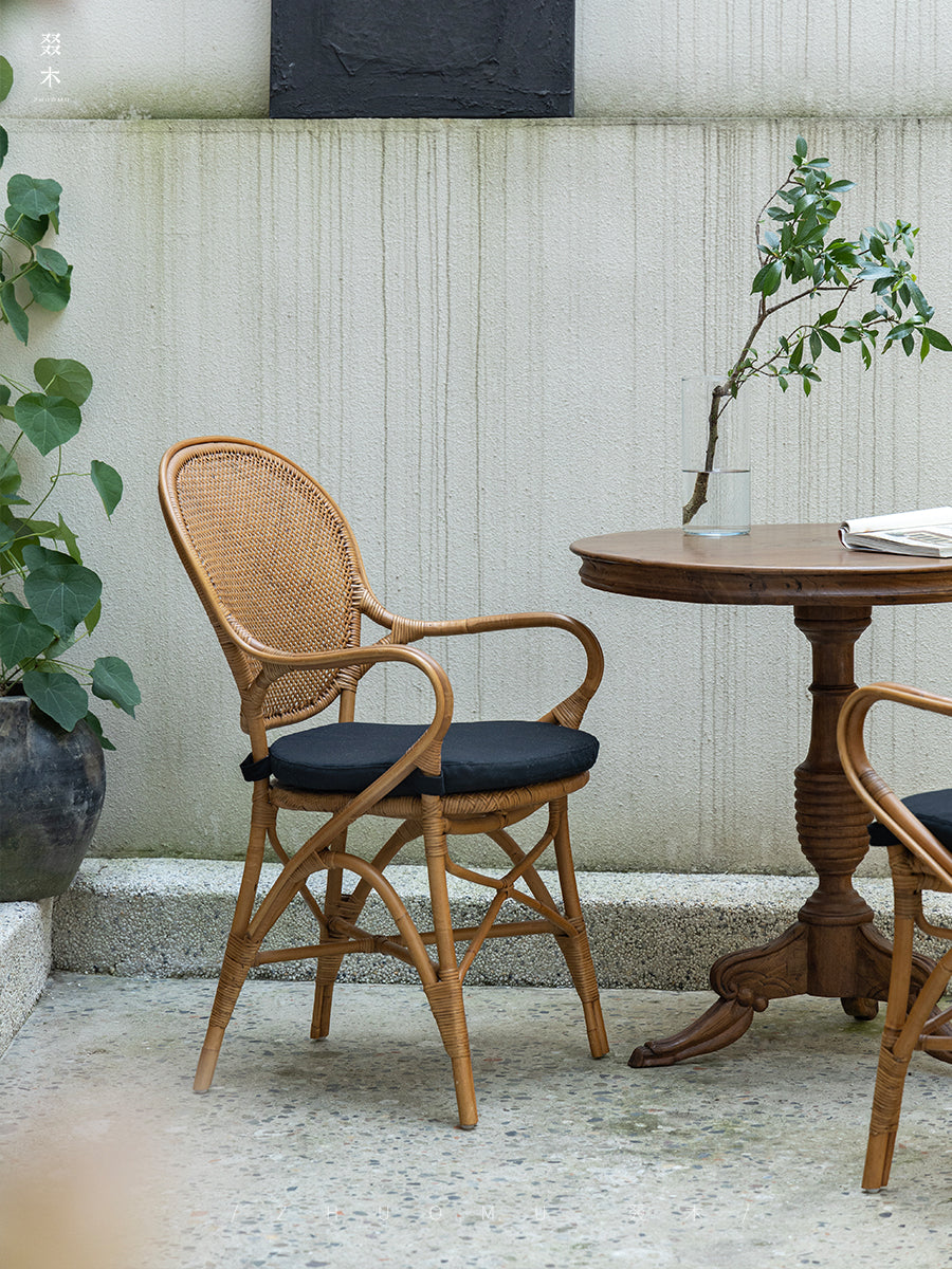 rattan armchair, banana fiber chair, rattan dining chair, handwoven rattan furniture, french café chair, natural rattan seat, bohemian dining furniture, tropical rattan armchair