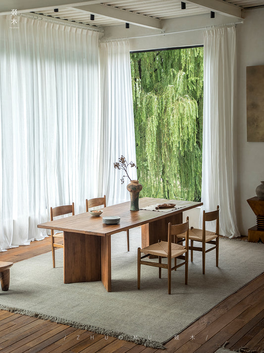 tada dining table, solid wood rectangular table, japanese minimalist furniture, wabi sabi table, handcrafted wood table, piexlculpt studio, zen furniture, wooden dining table, natural wood desk, modern wabi sabi decor