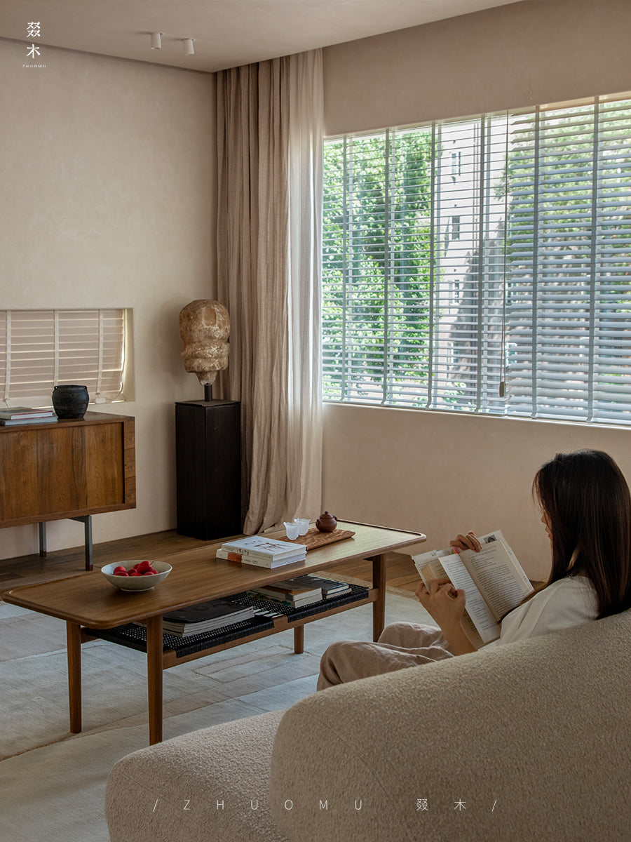 noa coffee table, rattan wood table, solid wood furniture, wabi sabi coffee table, japanese scandinavian furniture, handcrafted wooden table, piexlculpt studio, natural oak coffee table, zen interior decor