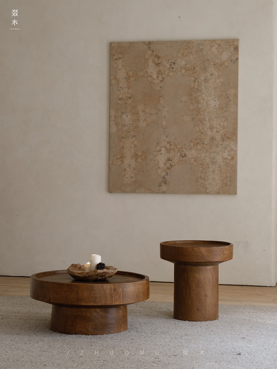 inkan side table, sculptural coffee table, solid wood side table, wabi sabi furniture, piexlculpt studio, japanese minimalist decor, wooden accent table, zen interior table, handcrafted wood furniture, round sculptural table