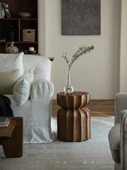 wood side table, solid wood accent table, carved wooden end table, handmade wood furniture, rustic wood nightstand, natural wood decor, modern artisan furniture, wooden pedestal table