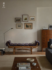 rattan daybed, rattan lounge bench, handwoven rattan furniture, bamboo daybed, double rattan chaise, artisan rattan furniture, natural rattan decor, wabi-sabi furniture, boho rattan bench