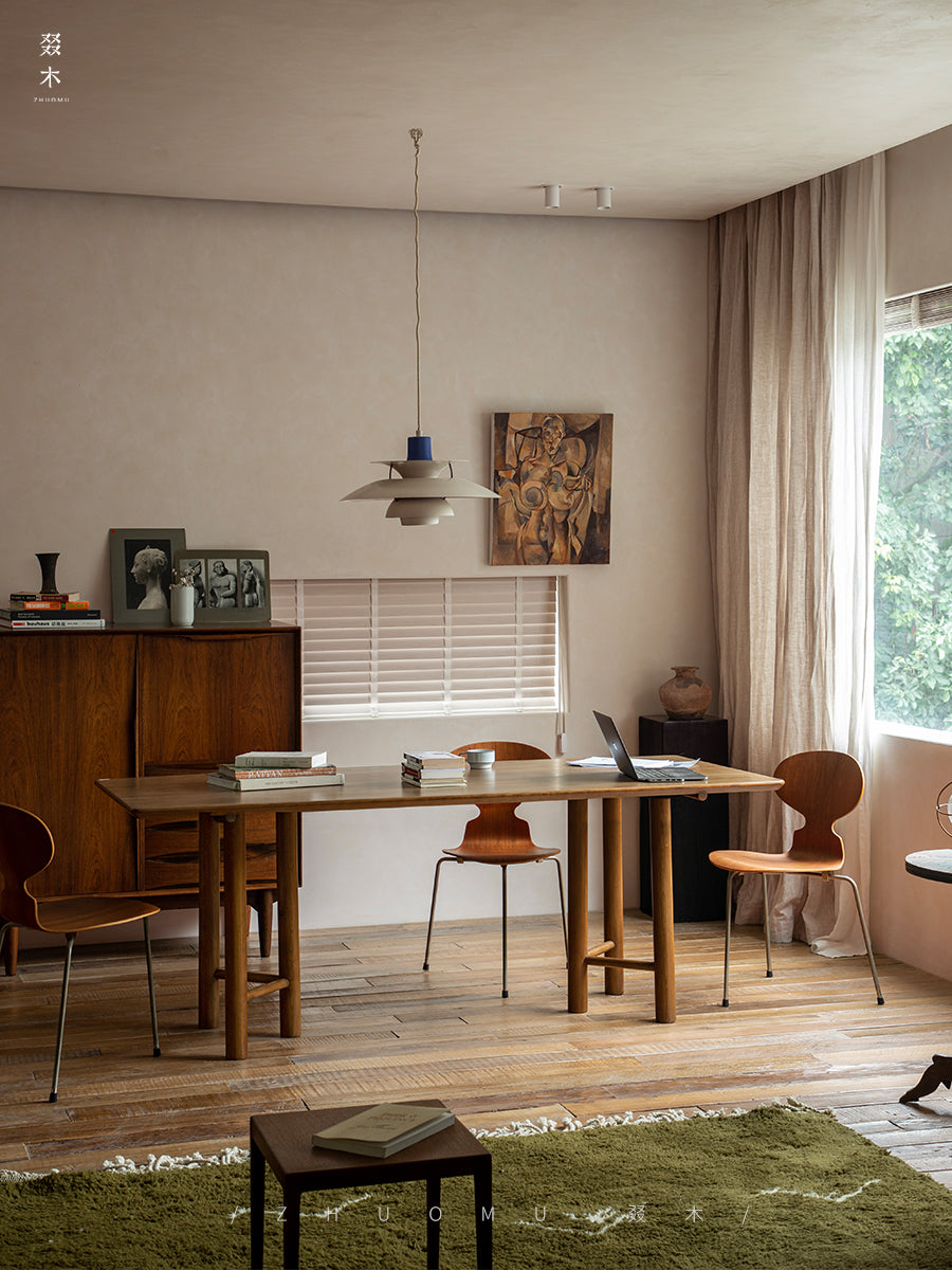 roku dining table, six leg dining table, sculptural wood table, solid wood work table, wabi sabi furniture, piexlculpt studio, japanese minimalist furniture, handcrafted oak table, solid wood rectangular table