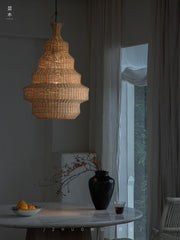 rattan floor lamp, handwoven rattan light, sculptural rattan lamp, pagoda floor lamp, bamboo lighting, natural rattan decor, artisan rattan lamp, southeast asian furniture, wabi-sabi lamp