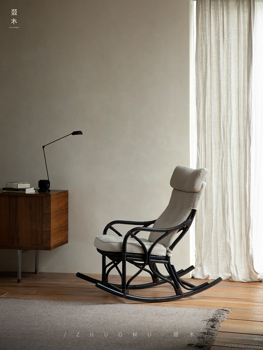 rattan rocking chair, rattan recliner, handwoven rattan furniture, natural rattan chair, bohemian interior, artisan rocking chair, lounge rattan seat, handcrafted rattan rocker