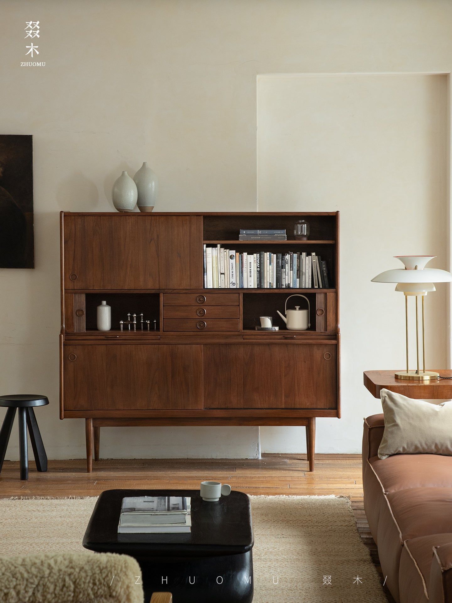 mid century teak sideboard, tambour door cabinet, teak credenza, handcrafted teak furniture, danish modern sideboard, mcm furniture, vintage teak cabinet, solid wood buffet, minimalist teak console