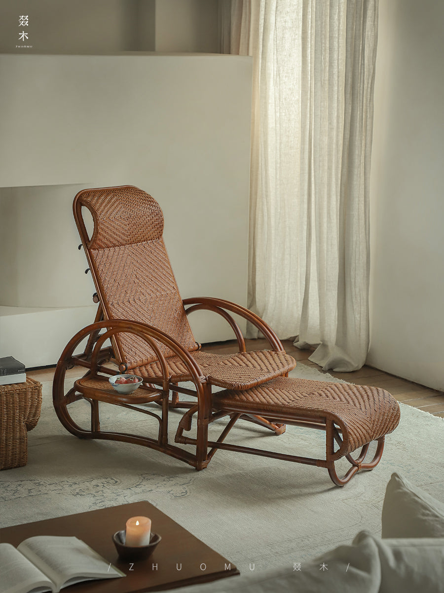 rattan recliner, rattan lounge chair, handwoven rattan furniture, vintage rattan chair, bamboo recliner, natural rattan seat, handcrafted rattan lounger, boho rattan furniture, southeast asian furniture