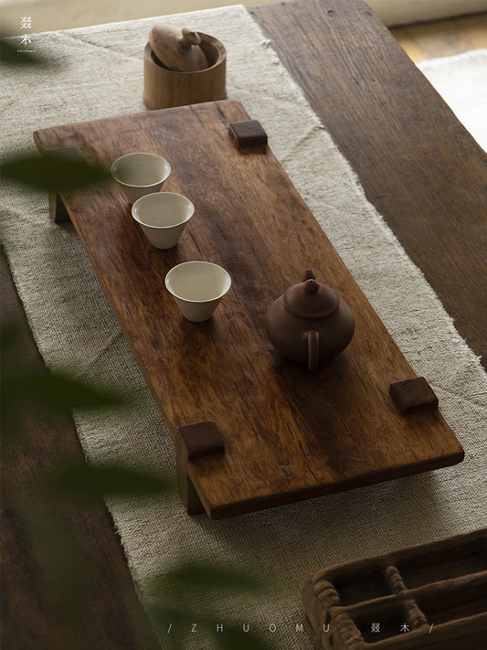 wabi tea tray, solid wood tea board, gongfu tea tray, japanese wabi sabi decor, piexlculpt studio, minimalist wood tray, zen tea table accessory, rustic wood serving board, handcrafted tea ceremony set, wooden tea display