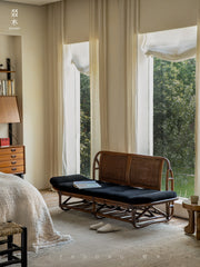 rattan loveseat, rattan sofa, rattan daybed, handwoven rattan furniture, natural rattan couch, double seat sofa, bohemian interior design, handcrafted lounge furniture