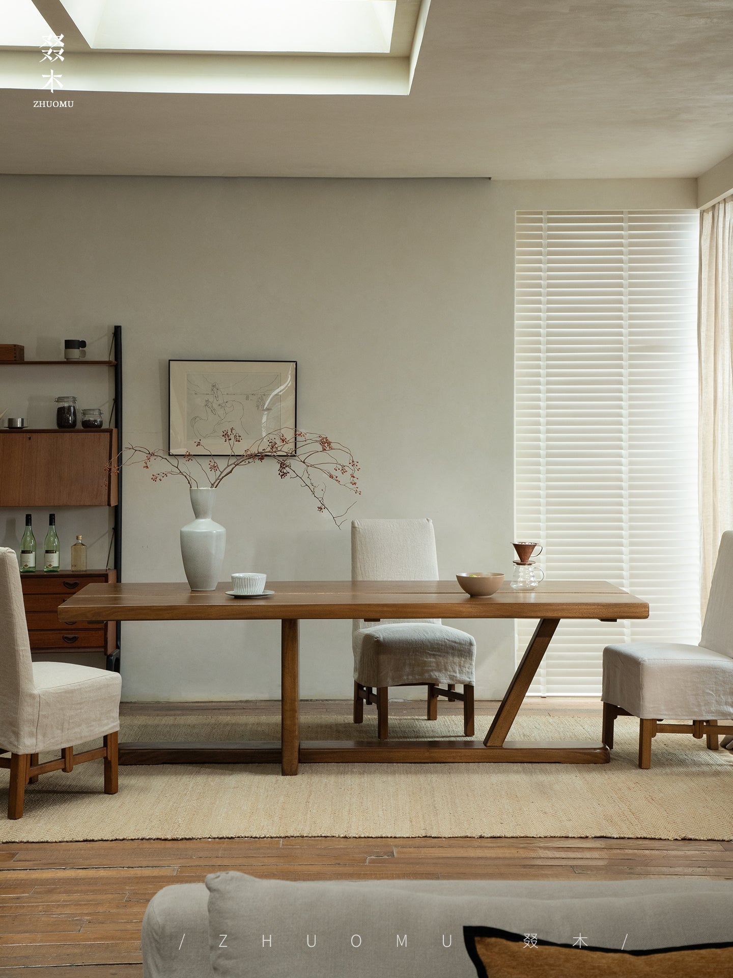 axis table, sculptural desk, solid wood desk, wood work table, modern minimalist furniture, handcrafted furniture, piexlculpt studio, wooden display table, long wooden table, wabi sabi furniture