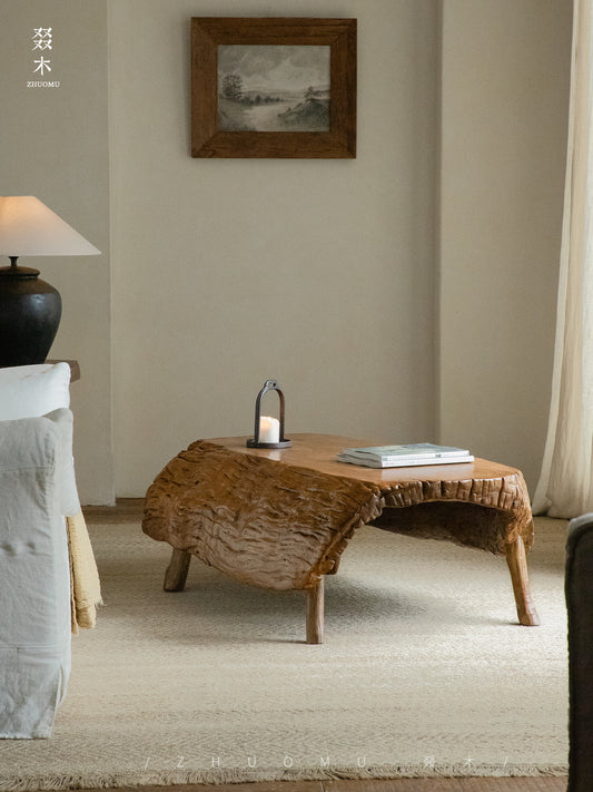 yugen coffee table, natural wood coffee table, live edge table, wabi sabi furniture, handcrafted organic wood furniture, piexlculpt studio, japanese minimalist decor, solid wood tea table, unique wood sculpture, zen living furniture