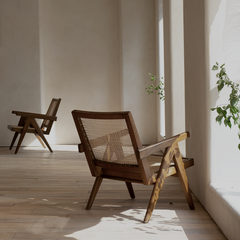 Chandigarh chair, rattan wood furniture, modernist wooden furniture, handwoven armchair, solid wood dining chair, minimalist home decor, mid-century design