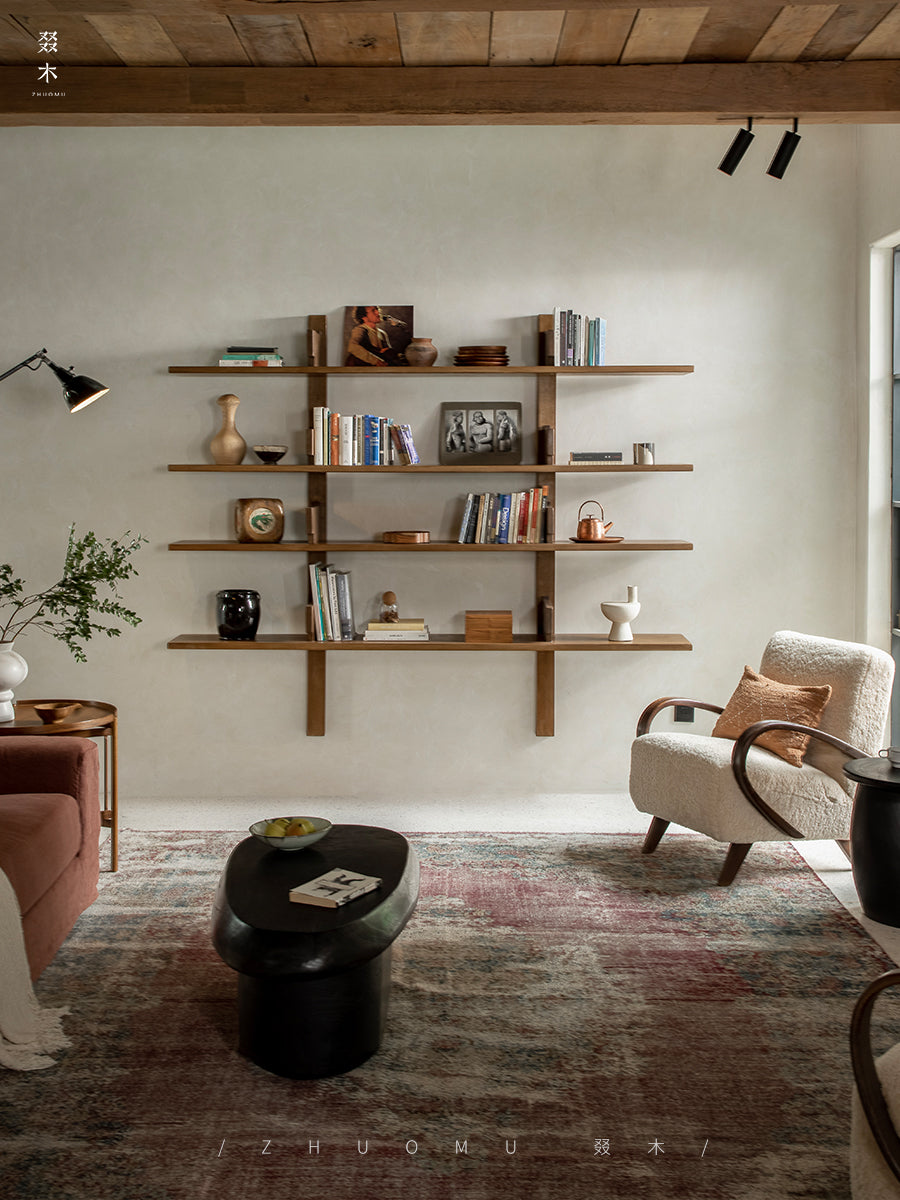 wall shelf system, modular wall shelving, mid century wood shelf, floating teak shelf, wooden wall bookcase, display shelving system, handcrafted wall furniture, piexlculpt studio