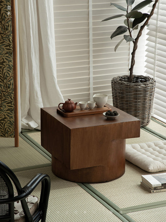 wood coffee table, solid wood center table, modular coffee table, geometric wooden table, sculptural wood furniture, handmade wood coffee table, modern solid wood furniture, rustic wooden decor, artisan wood table