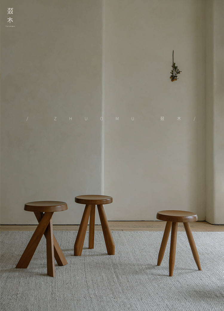 koto stool, round wood stool, japanese minimalist furniture, wabi sabi furniture, solid wood stool, handmade wooden furniture, accent stool, piexlculpt studio, modern wood decor, small wooden stool