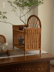 rattan shelf, rattan storage rack, handwoven rattan organizer, bamboo shelf, natural rattan furniture, double layer rack, vintage rattan decor, handcrafted rattan shelf, boho home organizer, artisan rattan storage