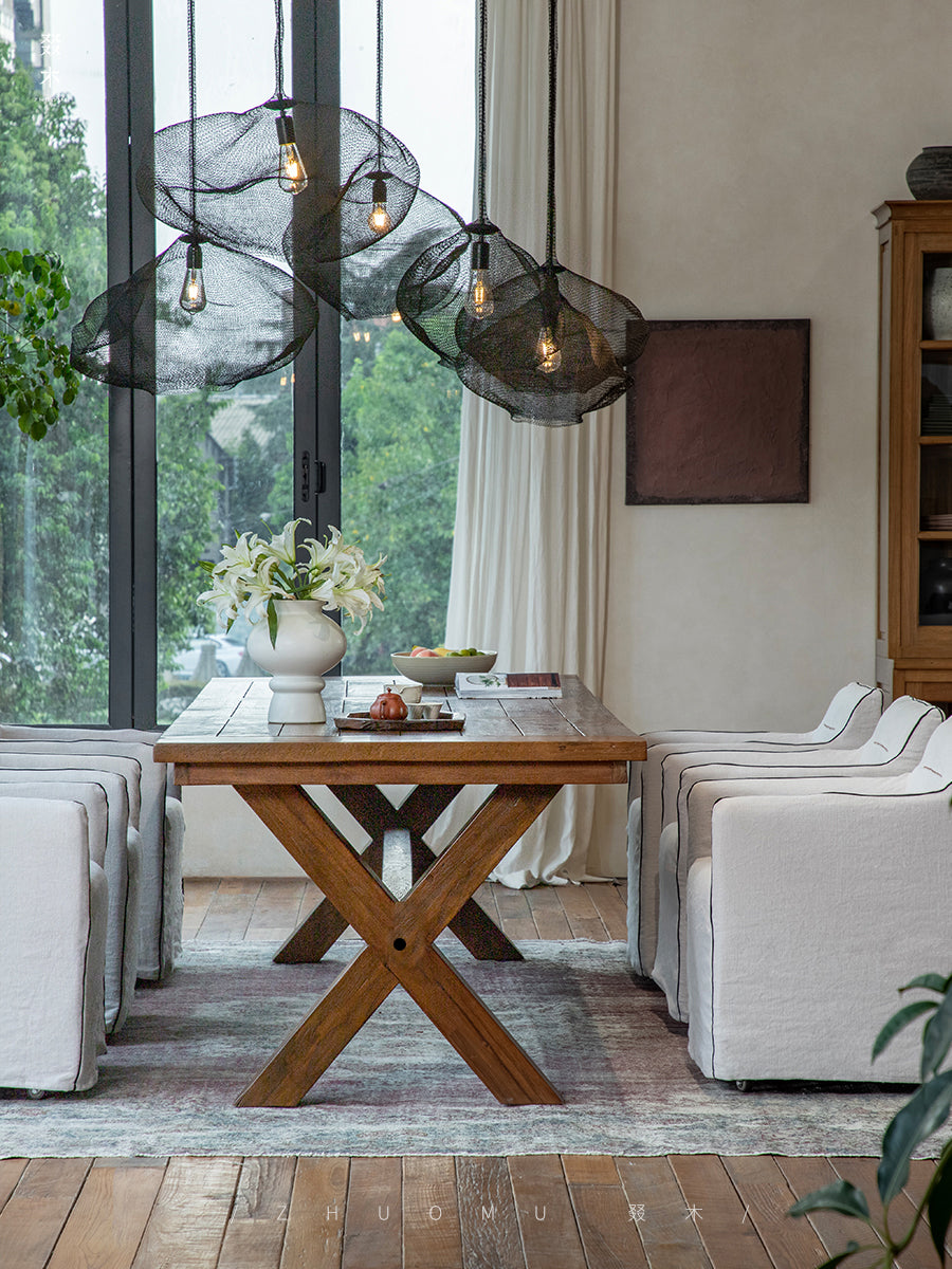 kaze dining table, solid teak table, large wood table, wabi sabi furniture, handcrafted wooden dining table, japanese minimalist table, piexlculpt studio, long teak table, zen furniture, natural wood conference table