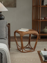 rattan side table, rattan end table, handwoven rattan stool, natural rattan furniture, minimalist rattan table, bamboo accent table, handmade rattan decor, boho rattan furniture, japanese wabi-sabi decor, artisan rattan stool