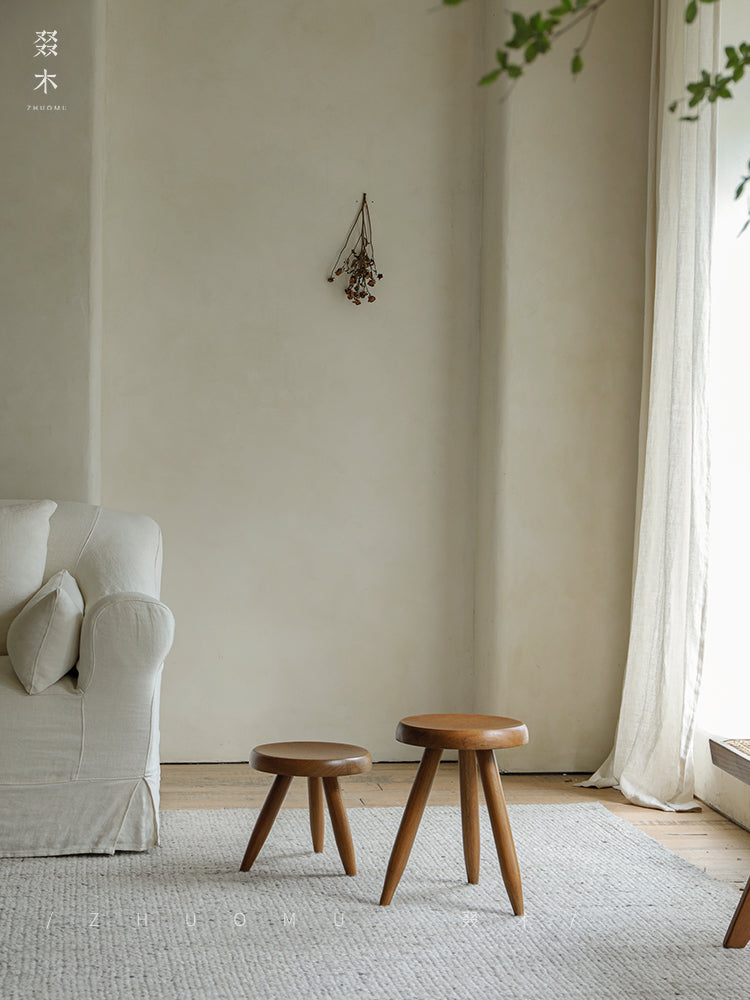 koto stool, round wood stool, japanese minimalist furniture, wabi sabi furniture, solid wood stool, handmade wooden furniture, accent stool, piexlculpt studio, modern wood decor, small wooden stool