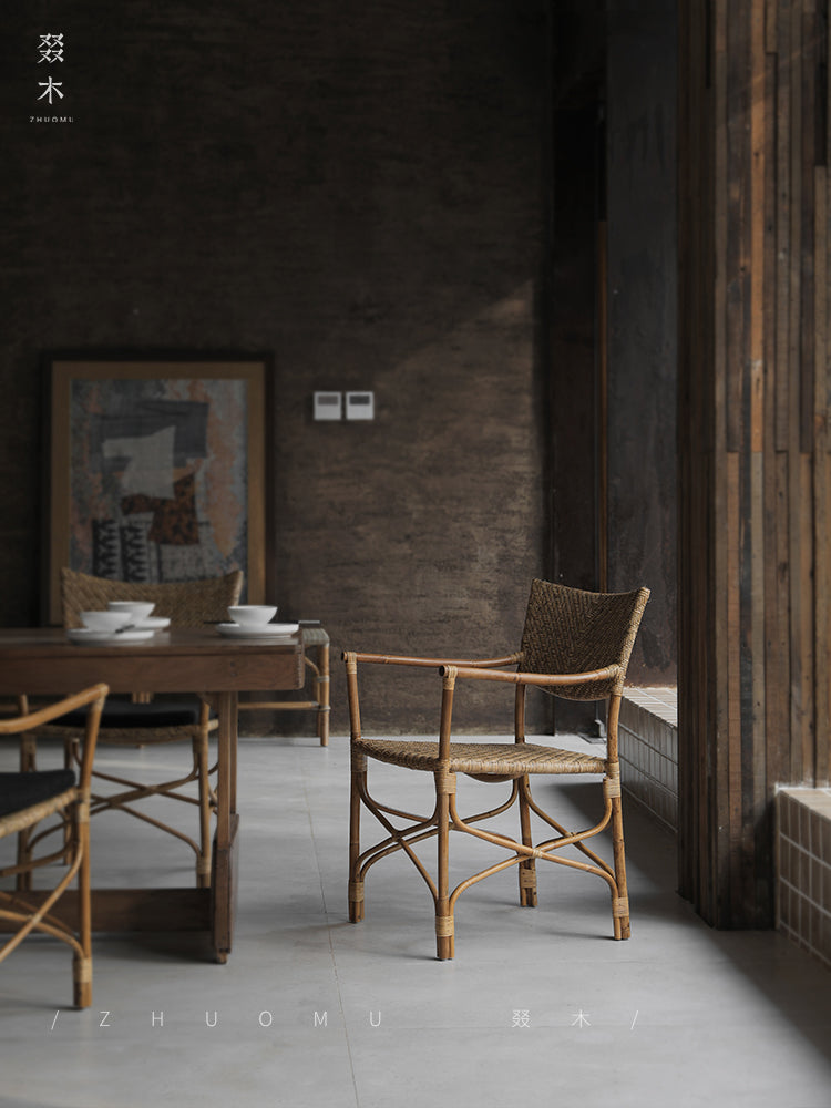 rattan dining chair, rattan armchair, tropical bistro chair, handwoven rattan furniture, natural rattan dining chair, bohemian furniture, rattan patio chair, tropical style chair