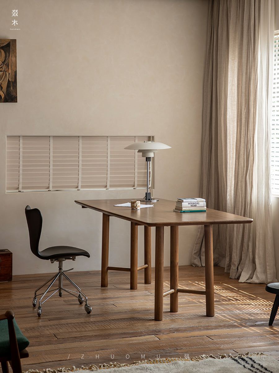 roku dining table, six leg dining table, sculptural wood table, solid wood work table, wabi sabi furniture, piexlculpt studio, japanese minimalist furniture, handcrafted oak table, solid wood rectangular table