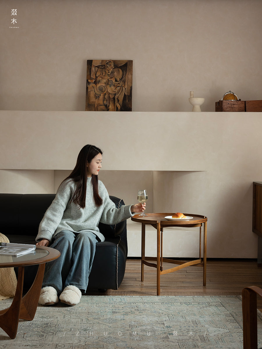 hans tray table, solid wood side table, detachable tea table, nordic style table, handcrafted furniture, piexlculpt studio, minimalist wooden furniture, organic design furniture, solid wood round table