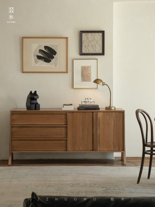 reclaimed wood sideboard, wabi sabi cabinet, japanese wood furniture, handcrafted sideboard, minimalist buffet cabinet, solid wood credenza, sustainable teak furniture, mid century storage, piexlculpt furniture