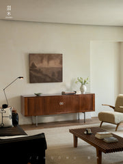 tambour sideboard, teak media console, mid century teak cabinet, teak sideboard, roll door cabinet, danish modern furniture, handcrafted wood furniture, teak buffet cabinet, piexl sculpt studio