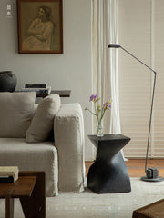 wood pedestal table, solid wood plant stand, sculptural wood side table, twist wooden table, handmade wood decor, rustic accent furniture, modern wood pedestal, artisan carved furniture, natural wood display stand