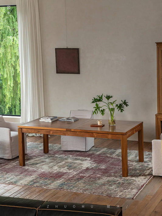 toki dining table, extendable wood table, solid teak furniture, japanese minimalist dining table, handcrafted extendable table, wabi sabi furniture, piexlculpt studio, teak long table, zen furniture, extendable conference table