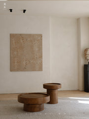 inkan side table, sculptural coffee table, solid wood side table, wabi sabi furniture, piexlculpt studio, japanese minimalist decor, wooden accent table, zen interior table, handcrafted wood furniture, round sculptural table