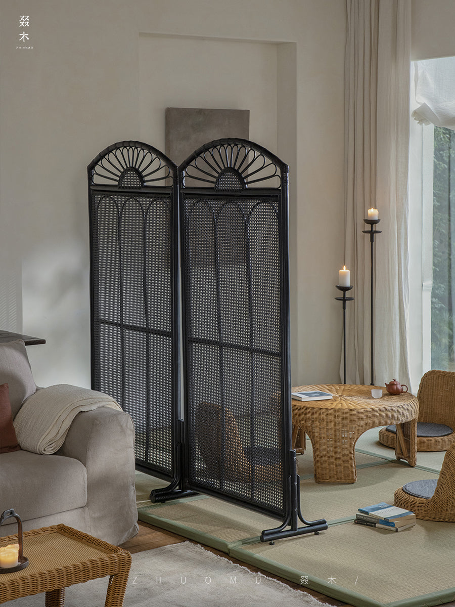 rattan screen, rattan room divider, handwoven privacy screen, vintage rattan furniture, folding rattan partition, natural rattan decor, handcrafted room divider, boho rattan screen, japanese wabi-sabi decor