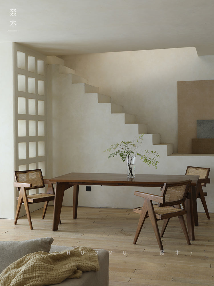 tomo dining table, solid wood dining table, japanese minimalist table, wabi sabi furniture, handcrafted wood table, zen furniture, piexlculpt studio, long oak table, rustic wooden dining table, modern japanese design