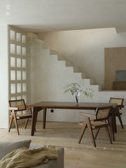 tomo dining table, solid wood dining table, japanese minimalist table, wabi sabi furniture, handcrafted wood table, zen furniture, piexlculpt studio, long oak table, rustic wooden dining table, modern japanese design