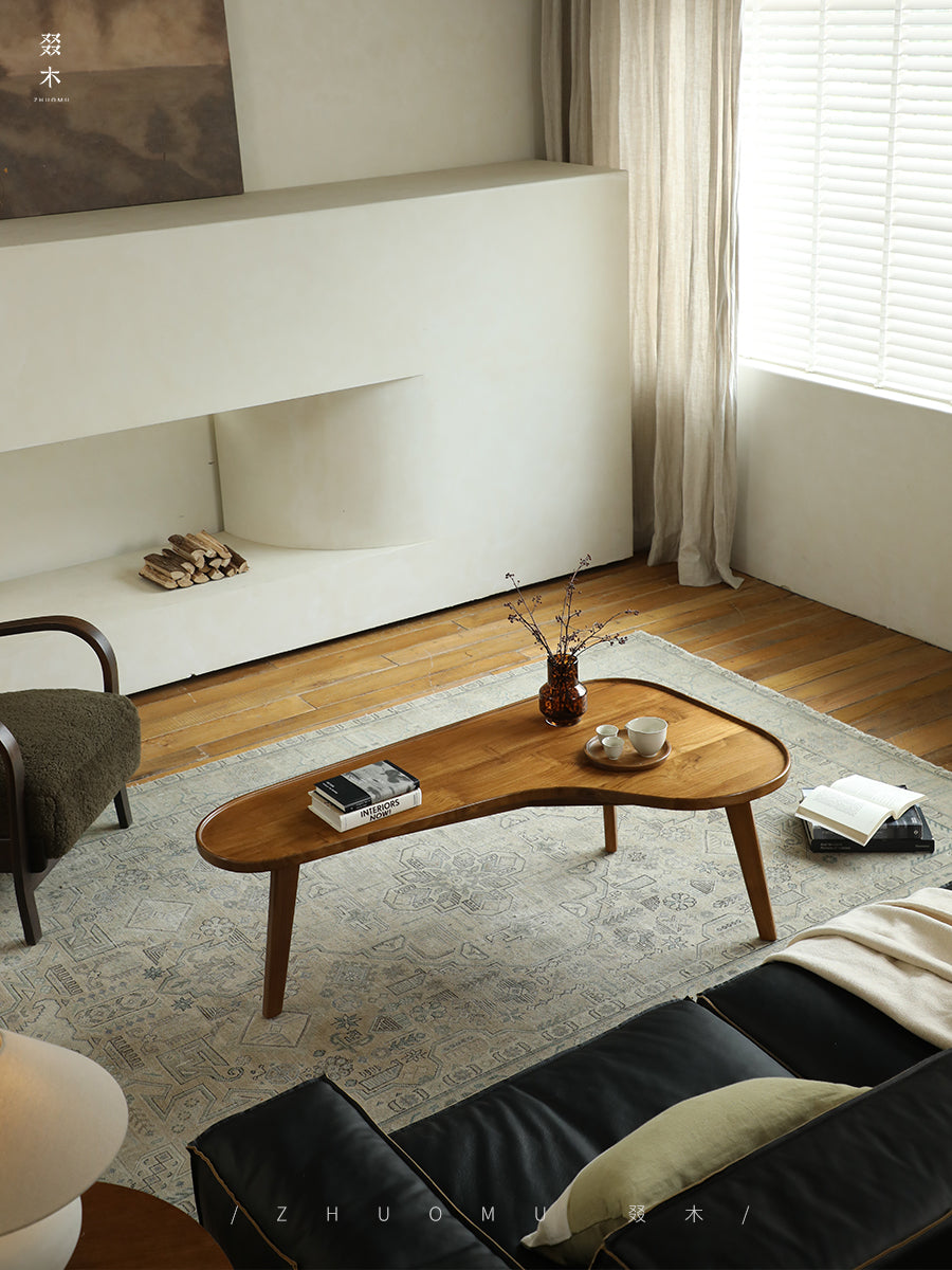 crescent coffee table, asymmetric table, solid wood furniture, handcrafted wood table, sculptural coffee table, organic furniture, wabi sabi furniture, minimalist furniture, piexlculpt studio