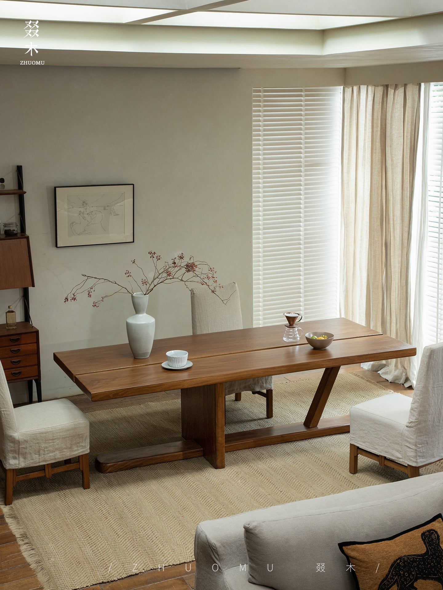 axis table, sculptural desk, solid wood desk, wood work table, modern minimalist furniture, handcrafted furniture, piexlculpt studio, wooden display table, long wooden table, wabi sabi furniture