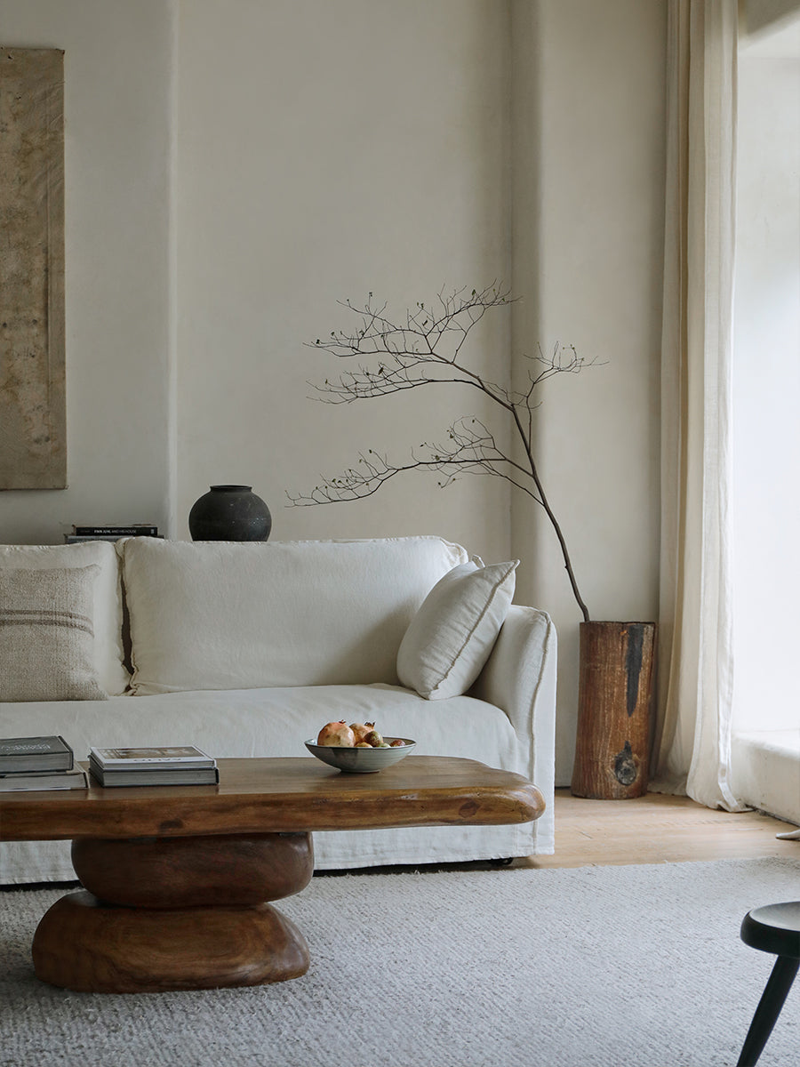 ryozen coffee table, solid wood tea table, zen furniture, wabi sabi coffee table, japanese minimalist furniture, handcrafted wooden table, piexlculpt studio, modern zen interior, natural oak table,