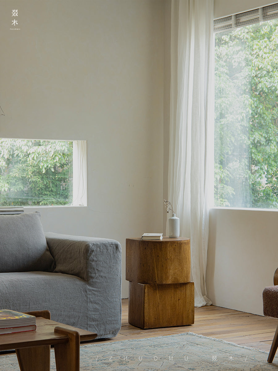 kaku side table, solid wood end table, geometric accent table, sculptural furniture, wabi sabi furniture, piexlculpt studio, minimalist side table, japanese design table, handcrafted wood furniture