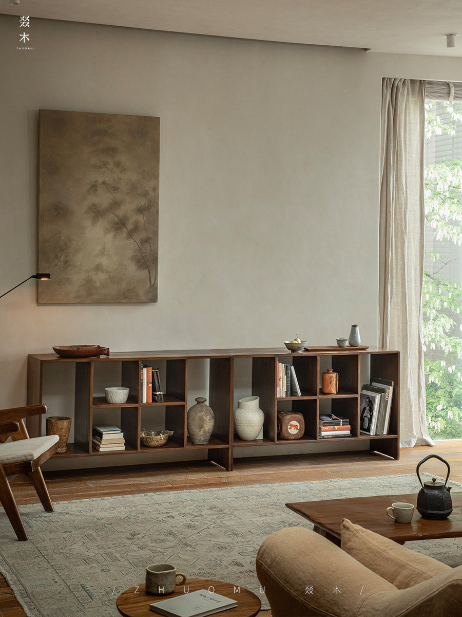 chandigarh furniture, mid century open shelf, teak storage cabinet, le corbusier furniture, handcrafted wood shelf, architectural furniture, teak bookshelf, minimalist solid wood furniture, modular teak unit