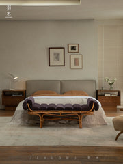 rattan daybed, rattan lounge bench, handwoven rattan furniture, bamboo daybed, double rattan chaise, artisan rattan furniture, natural rattan decor, wabi-sabi furniture, boho rattan bench