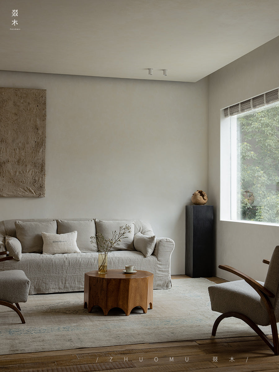 solid wood side table, handcrafted accent table, octagon round table, natural wood furniture, sculptural coffee table, wabi-sabi furniture, minimalist teak side table, artisan wooden table, japanese scandi furniture