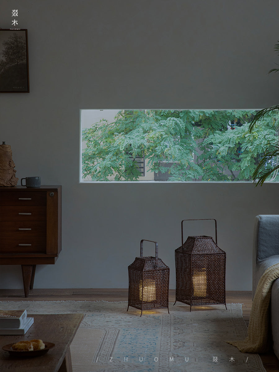 rattan lantern, wooden base lamp, handcrafted rattan light, wabi-sabi decor, natural rattan lighting, ambient table lamp, handmade home decor, rustic lantern, boho room lighting, artisan rattan lamp, minimalist home lamp, zen decor light, eco-friendly rattan lamp