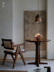 rin dining table, round wood table, japanese minimalist furniture, wabi sabi solid wood table, handcrafted round table, zen furniture, piexlculpt studio, natural walnut table, modern japanese decor, minimalist dining table