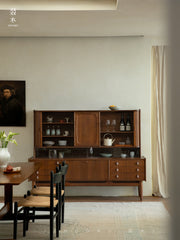 mid century teak sideboard, tambour door cabinet, solid wood credenza, handcrafted teak furniture, mcm buffet, designer teak cabinet, vintage teak sideboard, roll door wood cabinet, handmade solid wood furniture