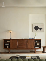 mid century teak sideboard, sliding door cabinet, danish modern credenza, handcrafted teak furniture, solid wood buffet, mcm furniture, minimalist teak console, vintage teak cabinet, artisan wood furniture