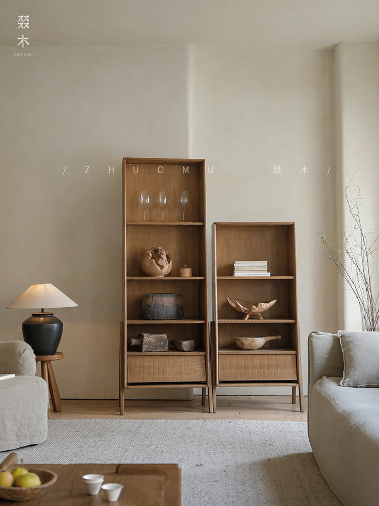 modular wood cabinet, japanese wabi sabi furniture, reclaimed wood shelf, solid wood storage cabinet, nordic minimalist furniture, handcrafted display shelf, sustainable wood furniture, slow living decor