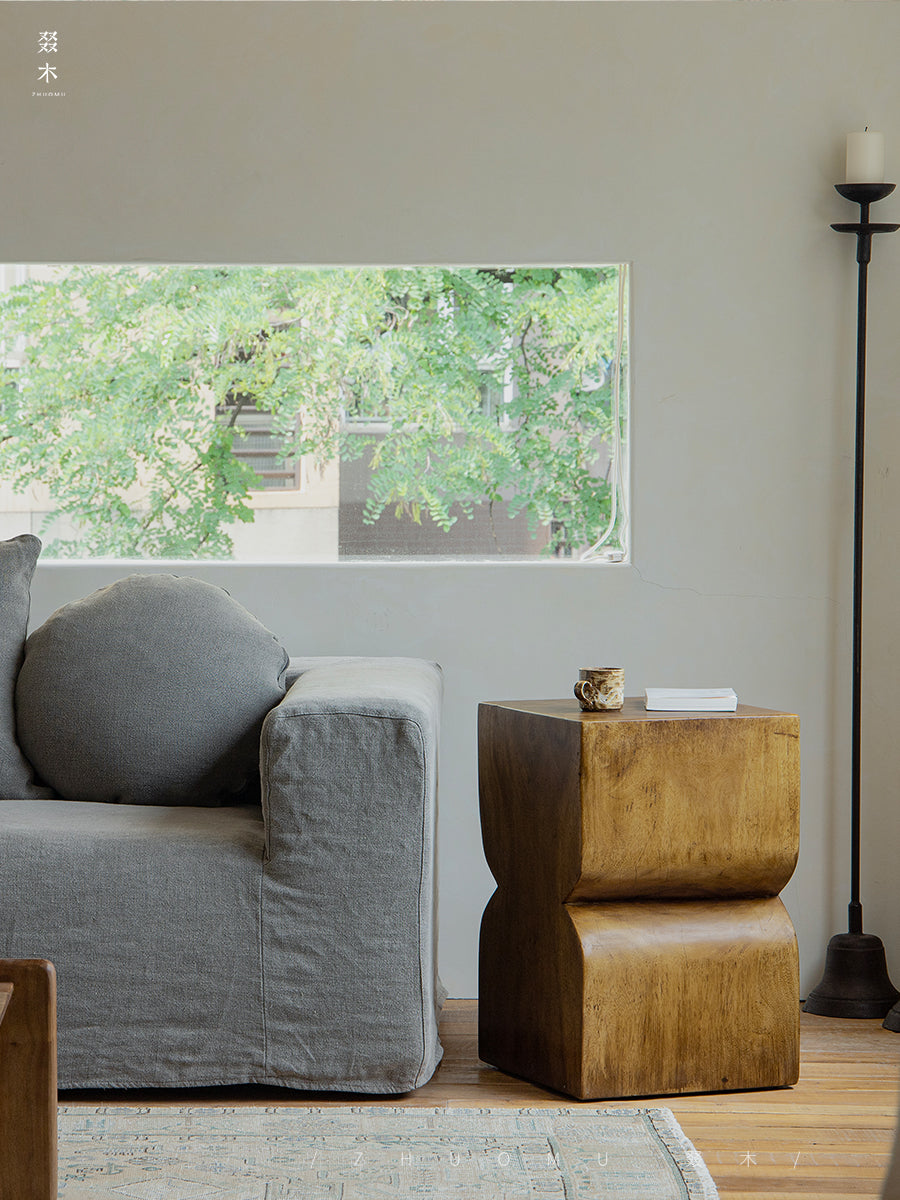 kaku side table, solid wood end table, geometric accent table, sculptural furniture, wabi sabi furniture, piexlculpt studio, minimalist side table, japanese design table, handcrafted wood furniture