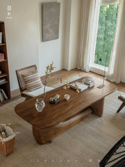 koi table, sculptural wood table, solid wood tea table, organic furniture, handcrafted furniture, piexlculpt studio, wabi sabi furniture, japanese design table, long wooden desk, art furniture